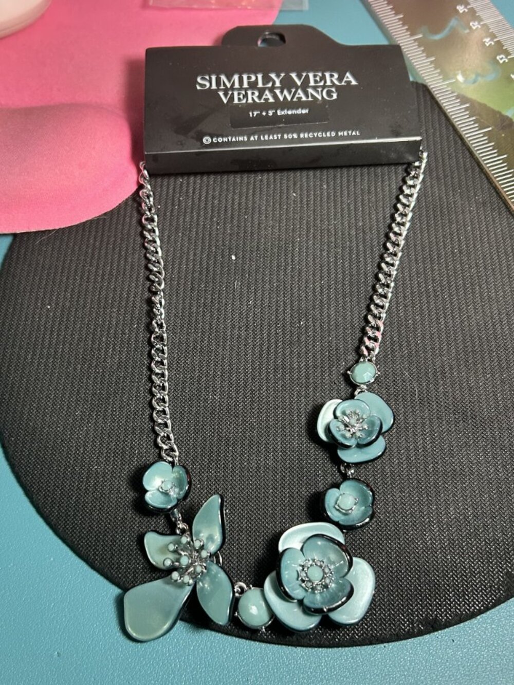 Simply Vera Vera Wang Fall Flower Cluster Bib Necklace Chunky Silver Tone New